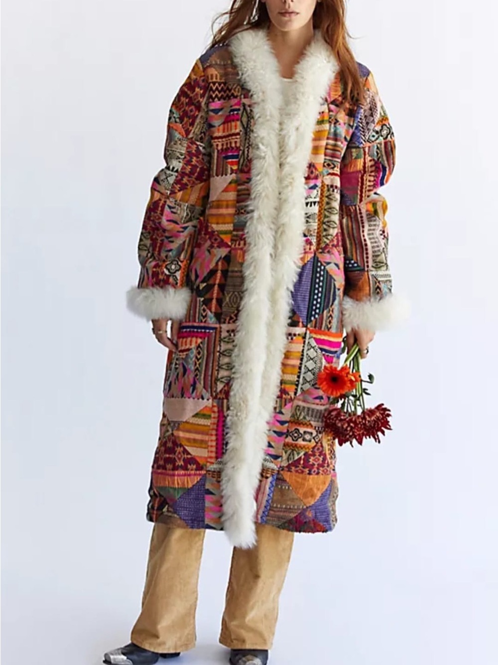 Free People NWT patchwork fur trim coat size S